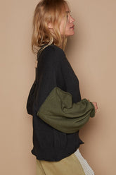 POL Color Block Roll Hem Hacci Sweater OutfitFlow